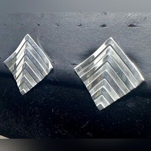 JAMES AVERY Sterling Silver Chevron Art Deco Wavy Curved Square Clip-on Earrings